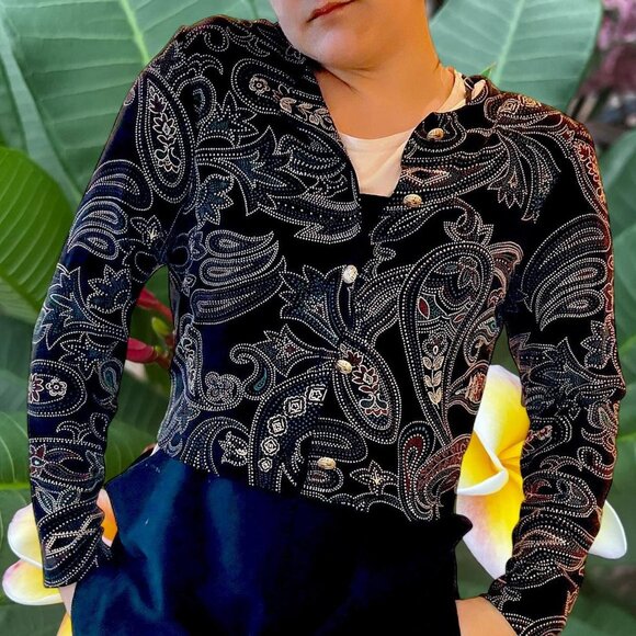 VTG y2k 90s 'Ronni Nicole by Ouida' floral paisley patterned cropped BOLERO! - Picture 5 of 8